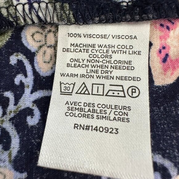 LOFT Shirred Flounce Tiered Midi Dress Navy Blue Floral Boho XL - Picture 5 of 9